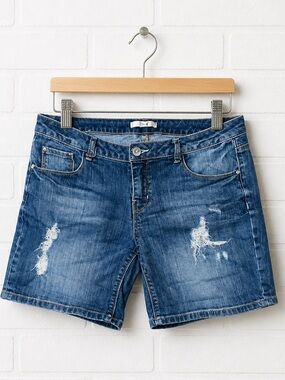 Dex Blue Distressed Denim Women’s Mid Length Shorts